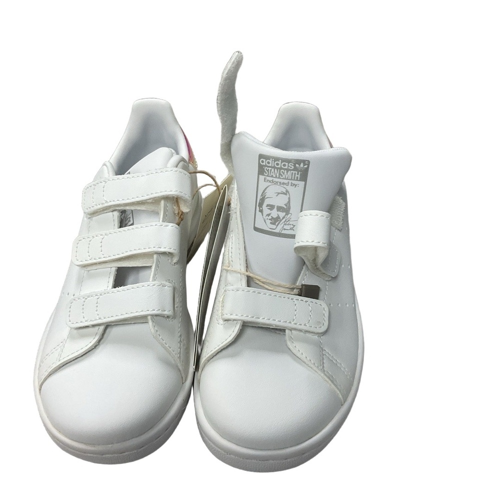 NWT Adidas Sneakers Kids Size US 1 1/2 White Stan Smith Velcro Iridescent